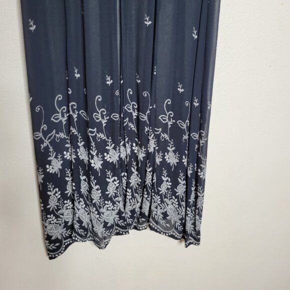 Vintage Retro Women's S Navy Blue Embroidered Sheer Sundress Maxi Dress Button F - Picture 6 of 6